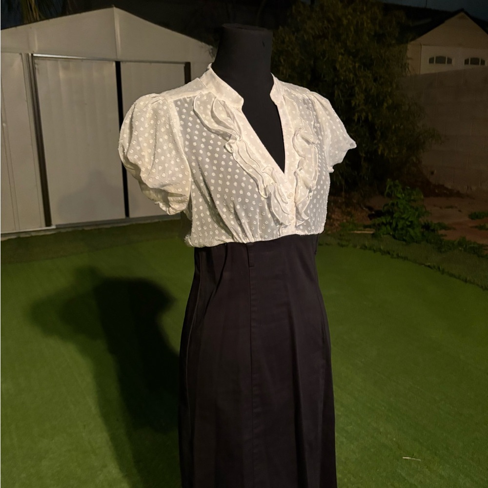 Trixxi White Textured Blouse with Black Skirt Dress